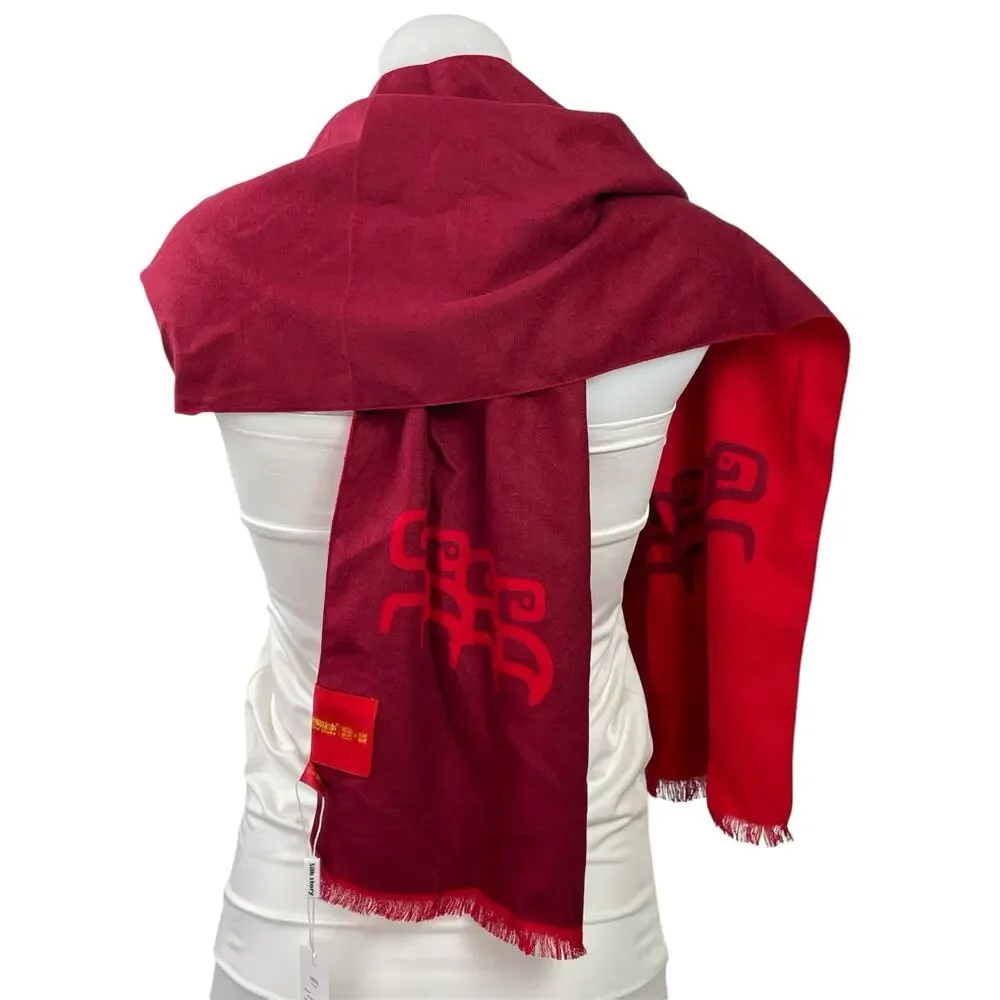 NEW Silk Story Women's Red Two Tone Fringe Wrap Shawl Neck Scarf Size OS